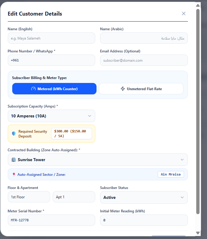 Sector & Zone Editing Modal
